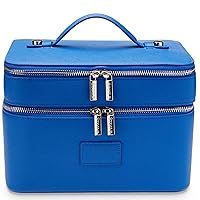 Duo Vanity Case Cobalt - Large Functional Travel Makeup Bag Organizer with Removable Divider & Mirror