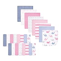 Hudson Baby Unisex Baby Rayon from Bamboo Washcloth Bundle, Pink Whale, One Size