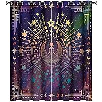 Indian Mandala Blackout Curtains for Bedroom,Bohemian Sun Moon Hippie Tie Dye Neon Design Grommet Thermal Insulated Room Darkening Curtains Window Treatments 2 Panels 45L x 21W