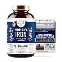 Iron Supplement for Women with Folic Acid - 6-Month Supply Iron Pills for Women - Windsor Botanicals Anemia, Period, Pregnancy Support - Ferrous Sulfate, Folate Vitamin B9 - 180 Vegan Iron Tablets