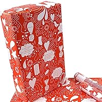 eVincE Red Christmas Gift Wrapping Paper | Roll of 50 sheets 70 x 50 cms large size | Santa white doodles & Xmas Facts for him her boys girls kids adults | Holiday New Year Family Gifting love