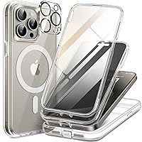 TIESZEN for iPhone 15 Pro Case Magnetic, [Compatible with Magsafe], Built-in 9H Tempered Screen Protector & Privacy Screen Protector & 2X Camera Lens Protectors, Dustproof Clear Phone Case, Clear