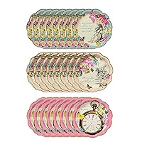 Talking Tables Pack of 24 Alice in Wonderland Themed Disposable Paper Plates | Supplies for Mad Hatter Tea Party, Birthday, Baby Shower, Mother's Day,Pink, 7