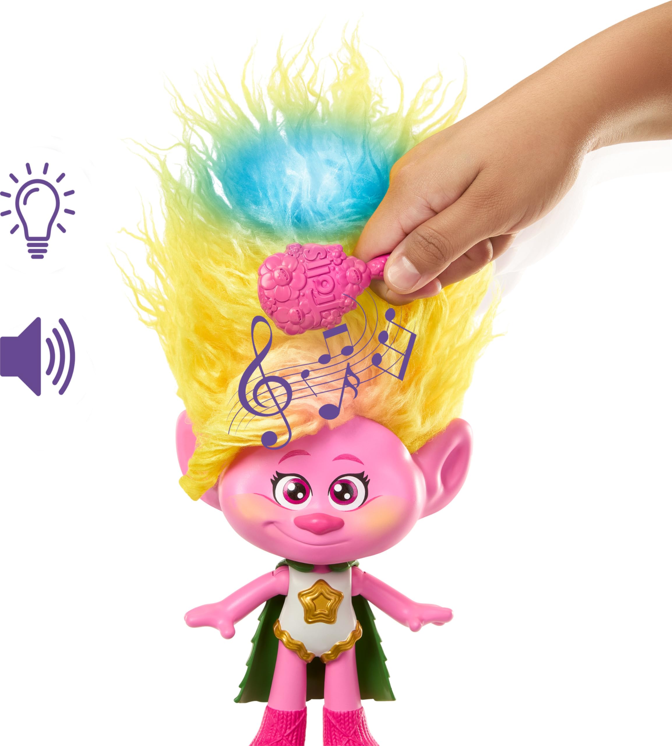 Mattel DreamWorks Trolls Band Together Rainbow HairTunes Viva Doll, Doll & Cape Accessory with Light-Up Hair, Music & Sounds