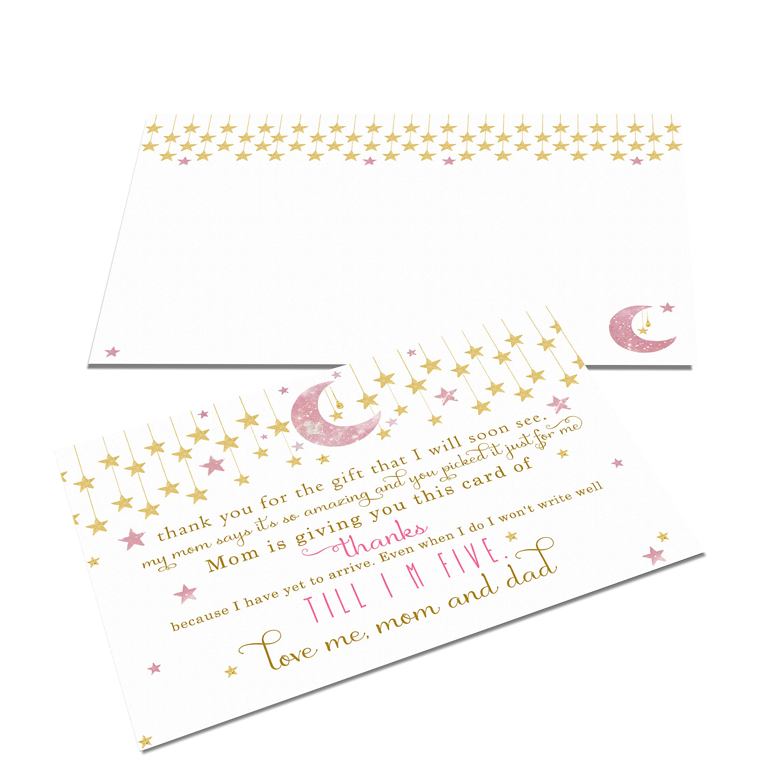 Twinkle Little Star Baby Shower Thank You Cards (25 Pack) Prefilled Note from Girl – Individual Notecards with Envelopes - Say Thanks From Babies – Celestial Theme Pink and Gold – 4x6 Blank Set