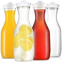 NETANY 50 Oz Water Carafe with Flip Top Lid, Clear Plastic Pitcher Jug, 4 Pack Juice Containers, BPA Free - for Water, Iced Tea, Juice, Lemonade, Milk, Cold Brew, Mimosa Bar —HAND WASH ONLY
