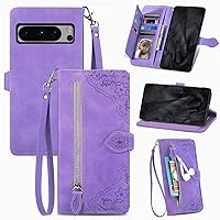 Cellphone Flip Case Premium Leather Wallet Case Compatible with Google Pixel 8 Pro Case, Flip Magnetic Wallet Case Phone Cover Case [Shockproof TPU Inner Shell] Phone Cover, W Wrist Strap Protective C