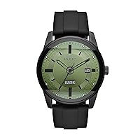 Relic by Fossil Men's Everet Three-Hand Day Date Black Alloy Metal and Black Silicone Band Watch (Model: ZR12227)
