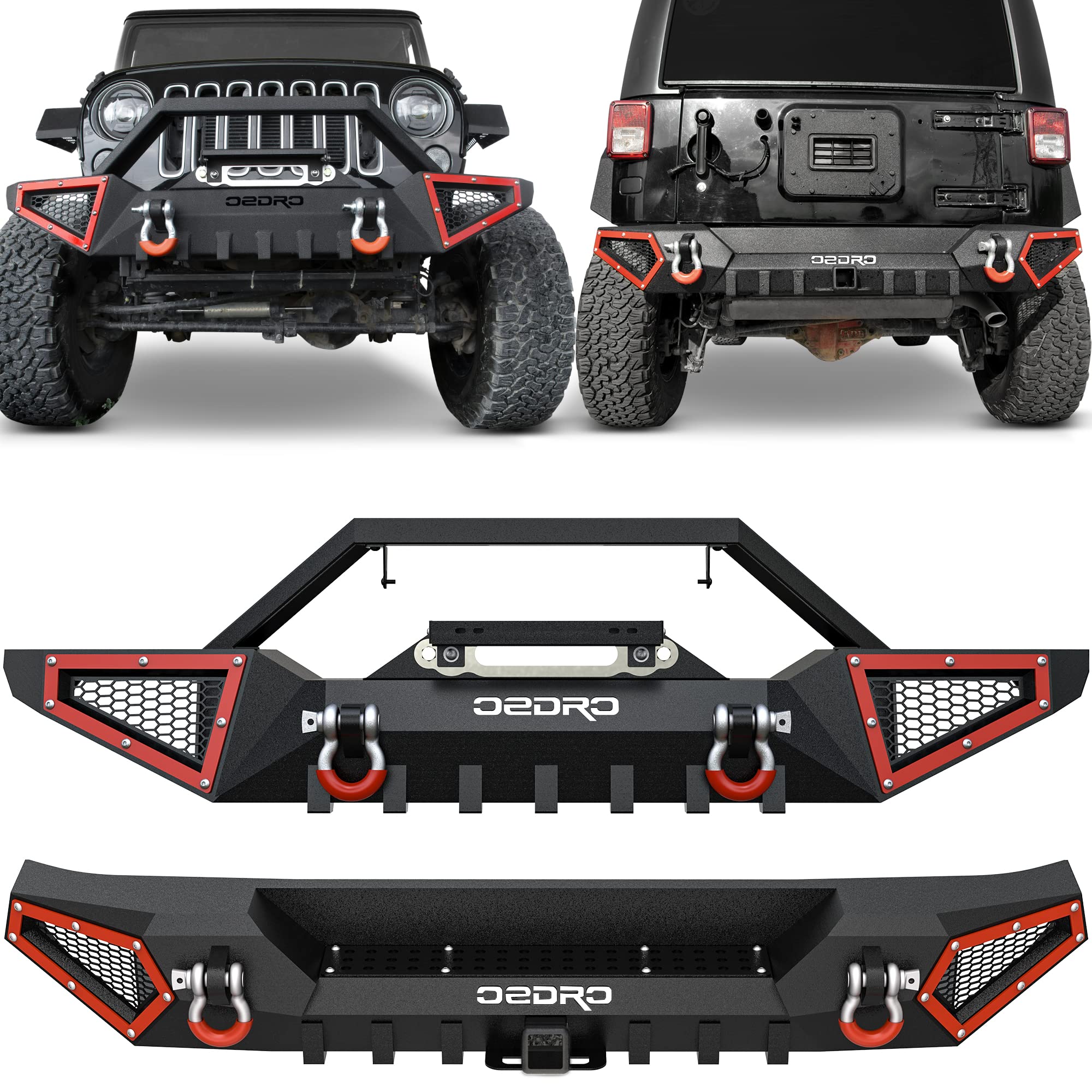 Mua OEDRO Front and Rear Bumper Compatible with 2007-2018 Jeep Wrangler JK  & Unlimited JKU (2/4 Doors), Rock Crawler Off Road Full Width Bumper w/  Winch Plate Mounting & D-Rings & Hitch