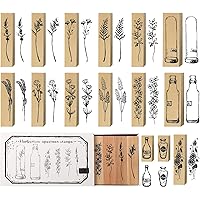 15 Pieces Wood Rubber Stamp Vintage Flower Plant and Floral Wooden Stamps Decorative Set for Craft DIY, Letters Diary, Scrapbook Painting Card Making
