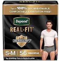 Real Fit Incontinence Underwear for Men, Disposable, Maximum Absorbency, Small/Medium, Grey, 56 Count, Packaging May Vary