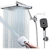 Shower Heads with Handheld Spray Combo, 13 Inches Rain Shower Head with 4-Mode Shower Wand, and 13 Inches Adjustable Extension Arm, 3-Way Shower Diverter Valve, Extra Long Hose (Chrome)