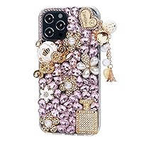 iFiLOVE for iPhone 15 Pro Bling Case, Girls Women 3D Luxury Sparkle Glitter Diamond Crystal Rhinestone Pumpkin Car Charm Pendant Protective Case Cover for iPhone 15 Pro (Pink)