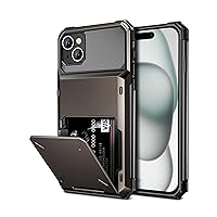 Vofolen for iPhone 15 Plus Case with Card Holder, Dual Layer Heavy Duty Shockproof Wallet Case, Hidden Flip 4-Card Slot Protective Hard Back Cover Case for iPhone 15 Plus, 6.7'' Gun Metal