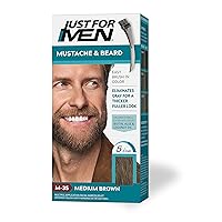 Mustache & Beard, Beard Dye for Men with Brush Included for Easy Application, With Biotin Aloe and Coconut Oil for Healthy Facial Hair - Medium Brown, M-35, Pack of 1