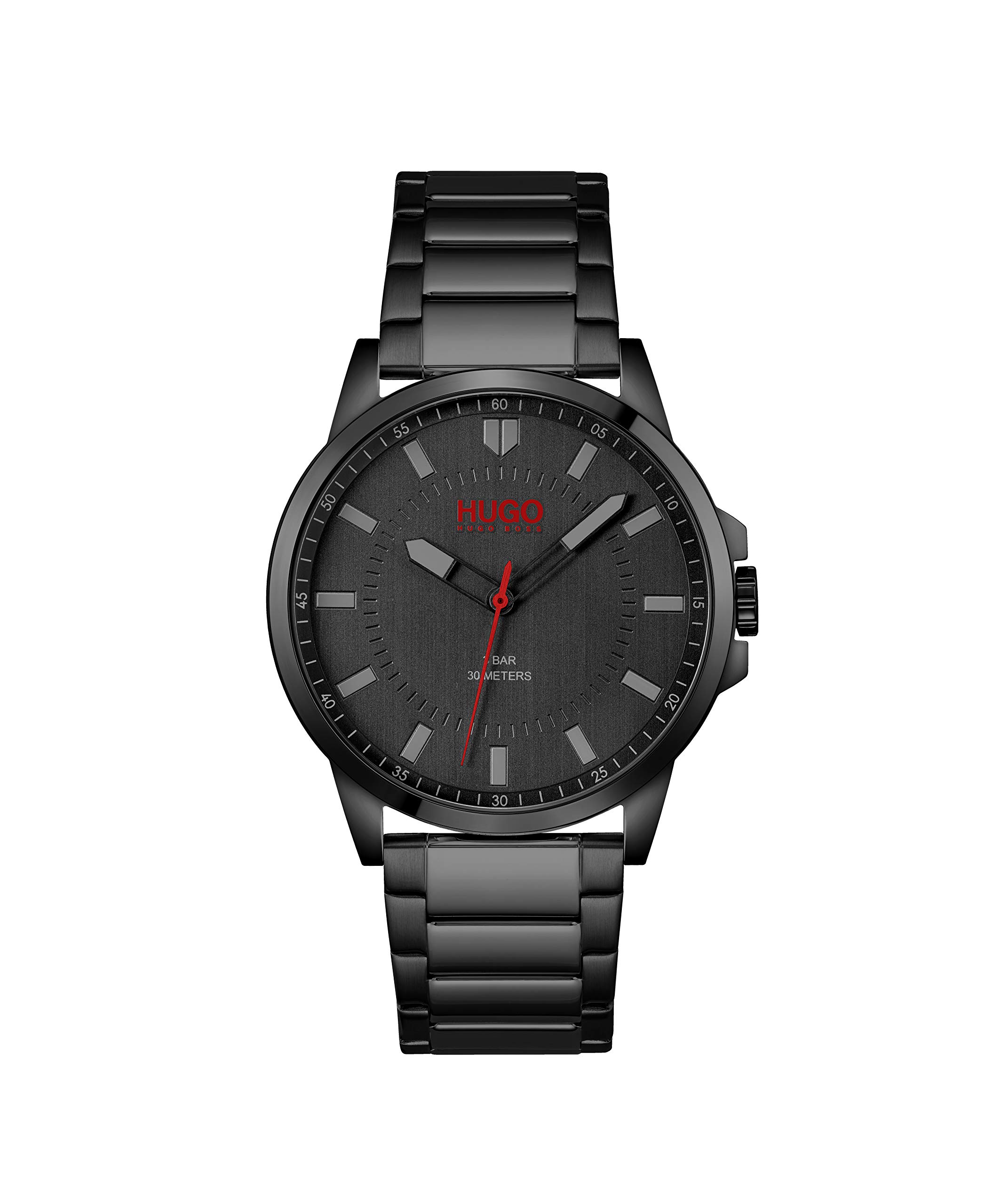 HUGO [HASH=547777]#First[/HASH] Men's Quartz Stainless Steel and Link Bracelet Casual Watch, Color: Black (Model: 1530187)