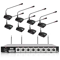 Pyle 8 Channel Wireless Microphone System - Portable VHF Cordless Audio Mic Set with 1/4