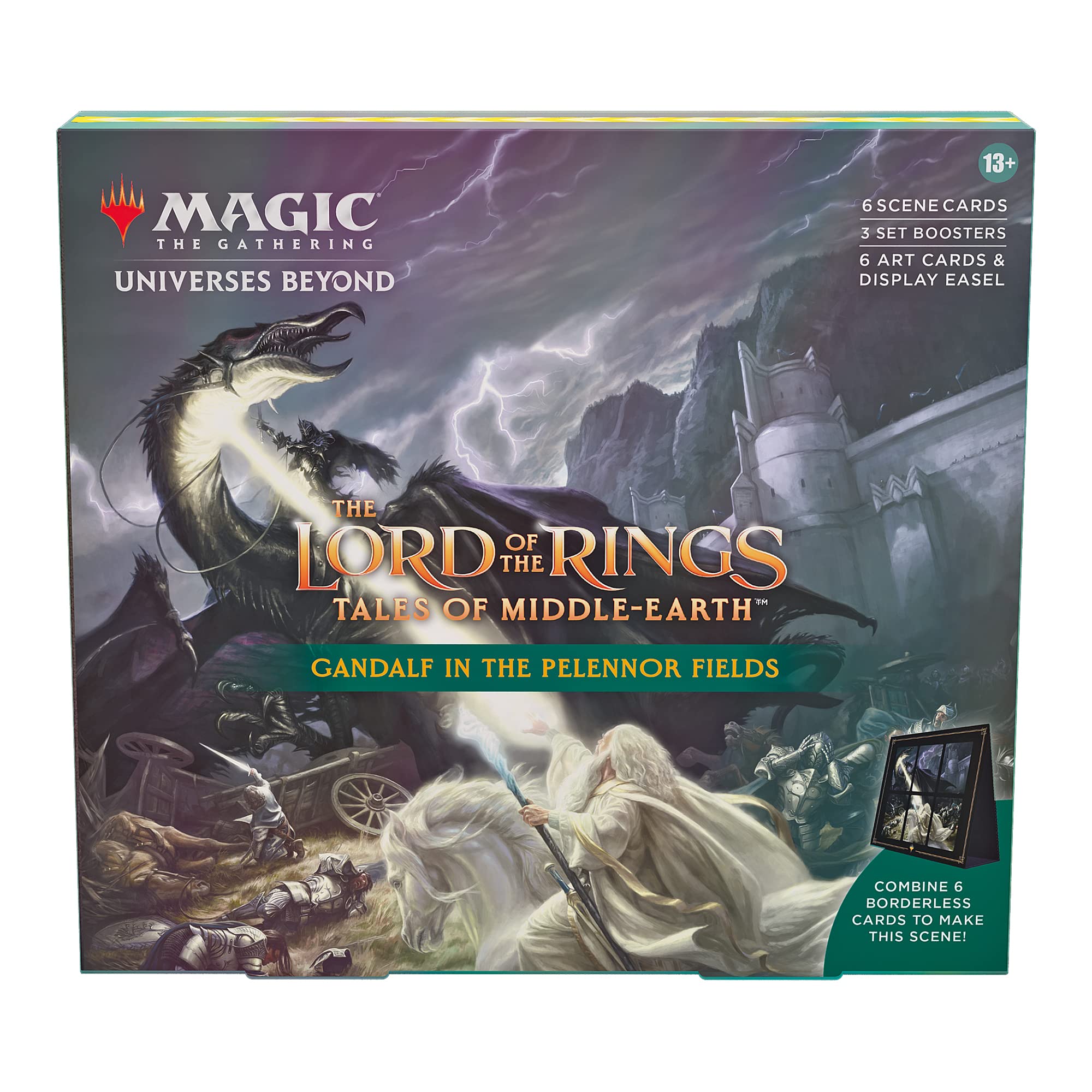 Magic The Gathering The Lord of The Rings: Tales of Middle-Earth Scene Box - Gandalf in Pelennor Fields (6 Scene Cards, 6 Art Cards, 3 Set Boosters + Display Easel)