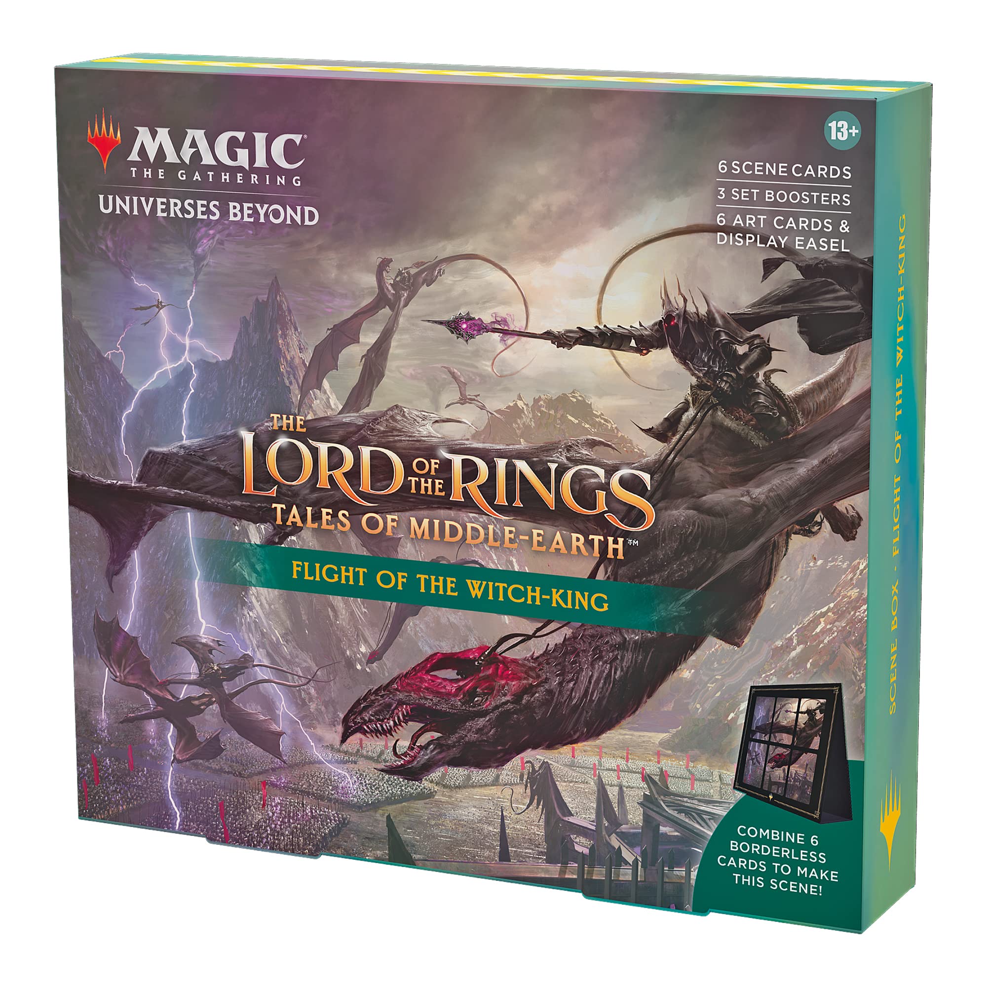 Magic The Gathering The Lord of The Rings: Tales of Middle-Earth Scene Box - Flight of The Witch-King (6 Scene Cards, 6 Art Cards, 3 Set Boosters + Display Easel)