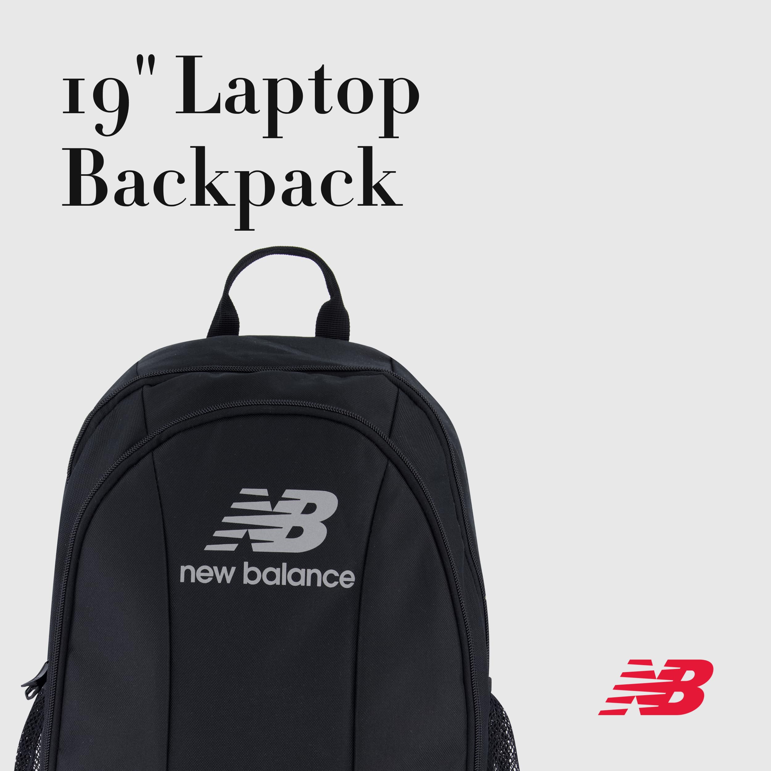 New Balance Laptop Backpack, Commuter Travel Bag for Men and Women, Black, 19 Inch