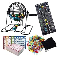 Yuanhe Deluxe Bingo Game Set - Metal Round Cage, 75 Colored Bingo Balls, 100 Bingo Cards, 500 Mixed Chips and Master Board for Large Groups, Parties