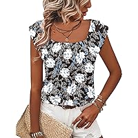 Zeagoo Tank Top for Women Square Neck Summer Tops Loose Fit Casual Solid Color Cap Sleeve Shirt