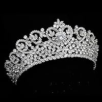 Silver Crystal Crowns and Tiaras Wedding Tiaras for Bride 5A Cubic Zirconia Quinceanera Crown Heart Shape Big Princess Pageant Prom Party Headband CZ Crystal Hair Accessories Bridal Headpieces