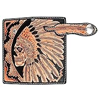 Genuine Leather Indian Skull Biker Wallet, Brown
