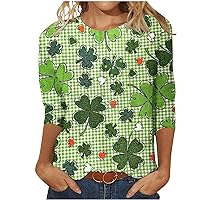 Womens 3/4 Sleeve Tops Lucky St Patricks Day Tees Shirt Shamrock Irish Tunic Tops Regular Fit Casual Graphic Tshirts