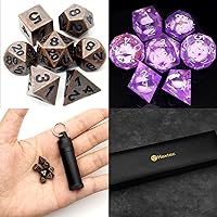 Haxtec Liquid Core Sharp Edge Dice Resin DND Dice Set for Roleplaying Dice Games Gifts and Mini Dice Set Tiny Small Metal DND Dice Set Portable Antique Copper Metal Dice Set for Keychain