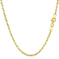 Jewelry Affairs 14k Yellow Solid Gold Diamond Cut Rope Chain Necklace, 2.25mm