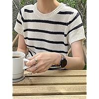 Womens Summer Tops Sexy Casual T Shirts for Women Striped Pattern Knit Top (Color : Black, Size : Large)