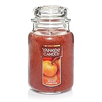Yankee Candle Spiced Pumpkin Scented, Classic 22oz Large Jar Single Wick Aromatherapy Candle, Over 110 Hours of Burn Time, Apothecary Jar Fall Candle, Autumn Candle for Home