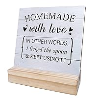 Homemade with Love I Liked the Spoon Wooden Sign, Funny Kitchen Wooden Sign Desk Decor, Plaque Sign for Home Kitchen Shelf Table Decoration 4x4 Inch MP43