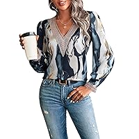 GORGLITTER Women's Lace Bishop Long Sleeve Shirts V Neck Casual Blouse Top