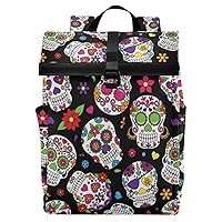 ALAZA Day Of The Dead Sugar Skull Halloween Large Laptop Backpack Purse for Women Men Waterproof Anti Theft Roll Top Backpack, 13-17.3 inch