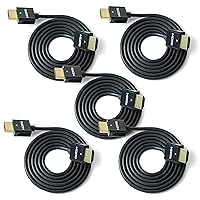 NTW High Performance Ultra Slim HDMI Cable 5 Pack (6.6ft) Premium High Speed Ultra Thin HDMI Cable, 1080p, 4K HDR, 10.2Gbps, 36AWG - Black (NHDMI4S-02M/365)