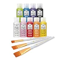 FolkArt Paint for Plastic Acrylic Craft Paint Kit, 12 Piece Set Including 3 Brushes and 9 Colors with a Satin Finish, PROMOFAPP24