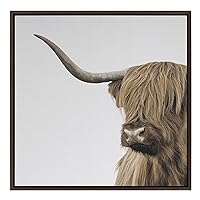 Kate and Laurel Sylvie Highland Cow Portrait Framed Canvas by The Creative Bunch Studio, 30x30, Brown