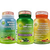 Optimal DIM (Diindolylmethane) Complexfor Hormonal and Estrogen Balance Bundled Up with Vegan Multivitamin Plus for Men & Women (with Iron) and Liposomal Vitamin C 1500mg for Overall Support
