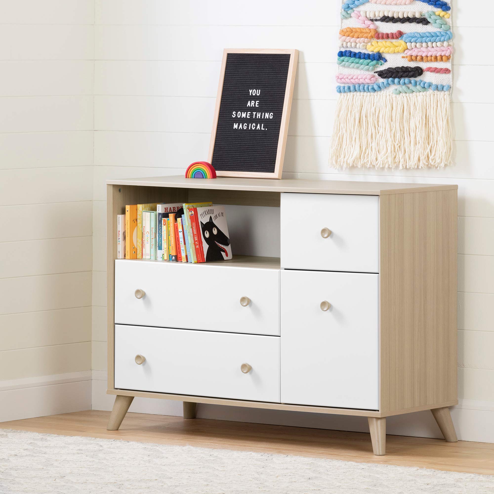 South Shore Yodi Changing Table with Drawers, Soft Elm and White