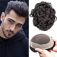 Toupee for Men, Men's Toupee 100% Virgin Human Hair Piece Fine Mono with Soft Thin Swiss Lace Bace Hair System (1B# Off Black,10 x 7)