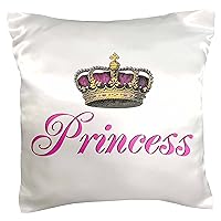 3dRose pc_112873_1 Princess-Girly hot Pink Cursive Script Text with Fancy Royal Crown Potential Part of Couples Gift-Pillow Case, 16 by 16