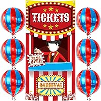 Red and Blue Carnival Balloons - Pack of 6 and Carnival Ticket Booth Banner - 72x36 Inch | Carnival Balloons, Carnival Decor | Carnival Photo Booth Backdrop for Mardi Gras Decorations | Circus Decor