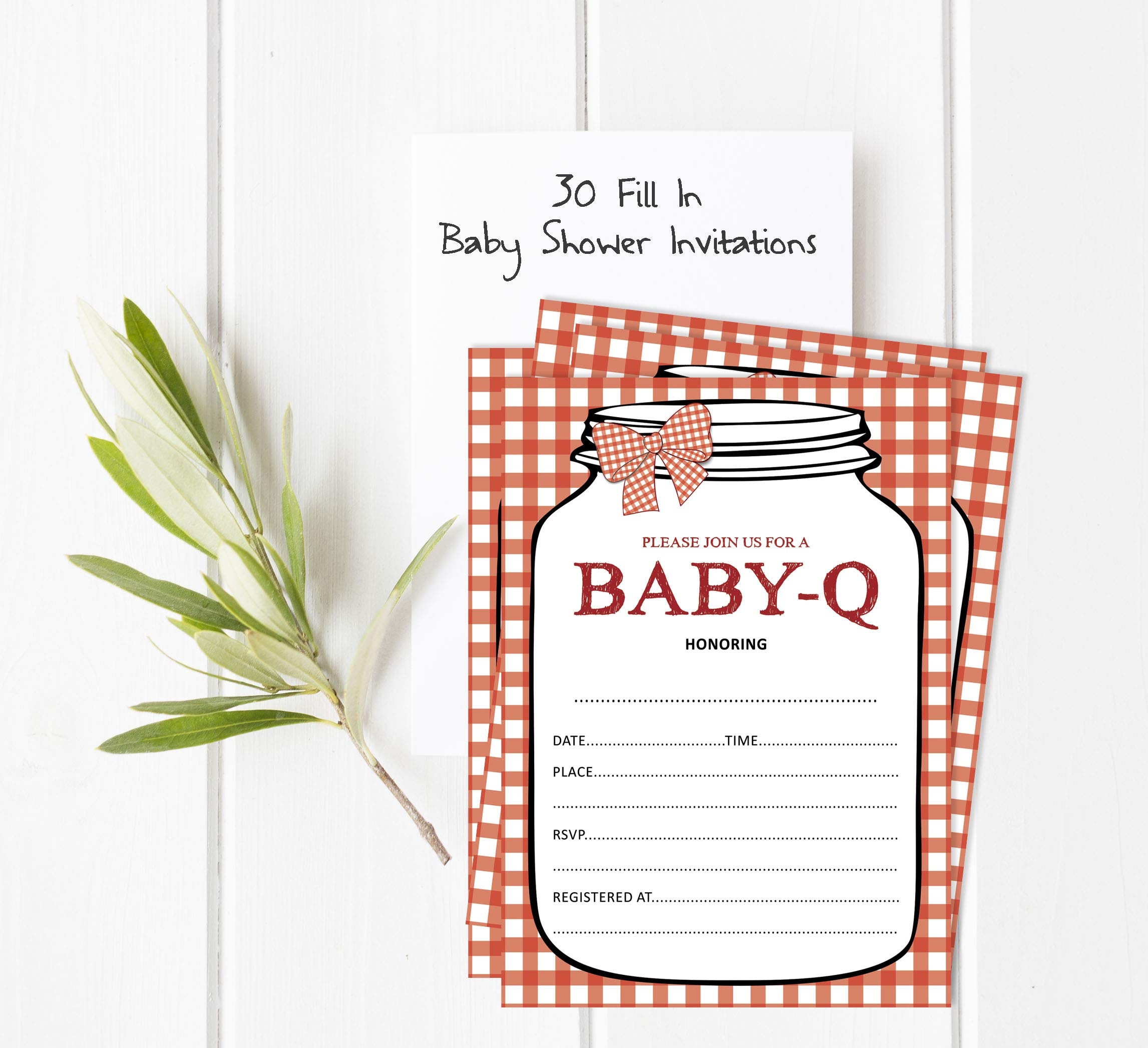 Inkdotpot Set of 30 BBQ Baby Shower Invitations-Diaper Raffle Tickets and Baby Shower Book Request Cards Gender Neutral Invites Its A Boy Its A Girl