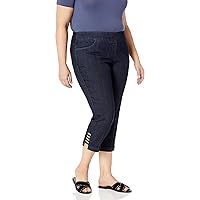 SLIM-SATION Women's Plus Size Pull on Solid Crop with Real Front & Back Pockets & Straps