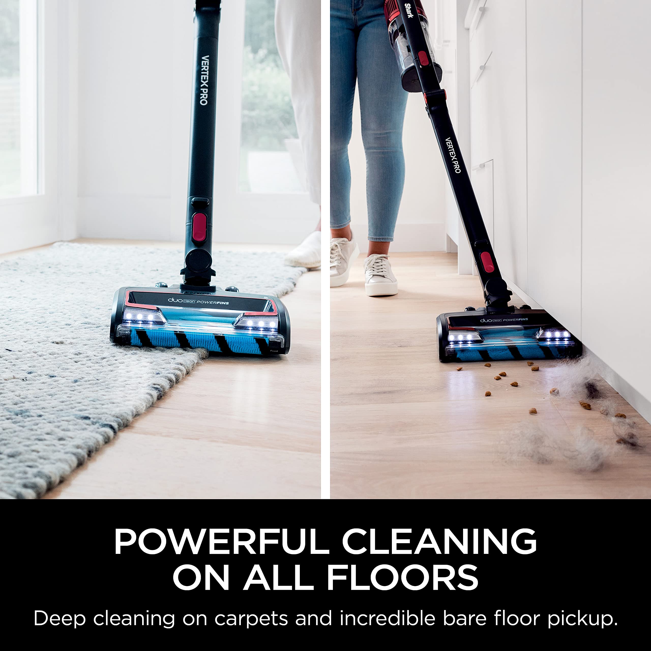 Shark IZ662H Vertex Pro Lightweight Cordless Stick Vacuum with IQ Display, DuoClean PowerFins & MultiFLEX, Includes Crevice Tool, Pet Multi-Tool & Anti-Allergen Dusting Brush, 60min Runtime, Black/Red