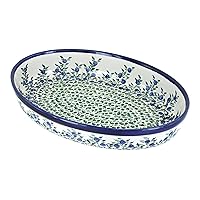 Blue Rose Polish Pottery Porcelain Vine Medium Oval Baker