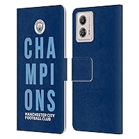Head Case Designs Officially Licensed Manchester City Man City FC Blue 2019 Champions Leather Book Wallet Case Cover Compatible with Motorola Moto G53 5G