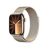 Apple Watch Series 9 [GPS + Cellular 41mm] Smartwatch with Gold Stainless Steel Case with Gold Milanese Loop. Fitness Tracker, ECG Apps, Always-On Retina Display